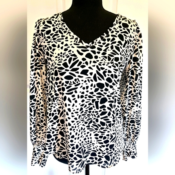 Express Tops - LOFT Animal Print V-Neck Blouse Balloon Style Sleeves sz Small